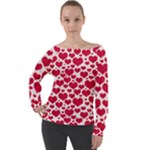 Hearts Valentine Pattern Seamless Off Shoulder Long Sleeve Velour Top