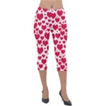 Hearts Valentine Pattern Seamless Lightweight Velour Capri Leggings 