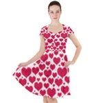 Hearts Valentine Pattern Seamless Cap Sleeve Midi Dress With Pockets