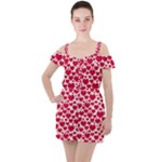 Hearts Valentine Pattern Seamless Ruffle Cut Out Chiffon Playsuit