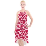 Hearts Valentine Pattern Seamless High-Low Halter Chiffon Dress 