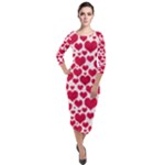 Hearts Valentine Pattern Seamless Quarter Sleeve Midi Velour Bodycon Dress