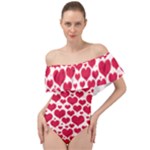 Hearts Valentine Pattern Seamless Off Shoulder Velour Bodysuit 