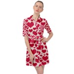 Hearts Valentine Pattern Seamless Belted Shirt Dress