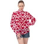 Hearts Valentine Pattern Seamless High Neck Long Sleeve Chiffon Top