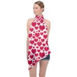 Hearts Valentine Pattern Seamless Halter Asymmetric Satin Top