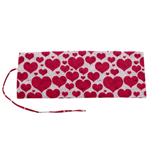 Hearts Valentine Pattern Seamless Roll Up Canvas Pencil Holder (S) from ArtsNow.com