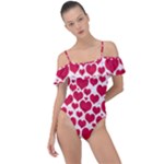 Hearts Valentine Pattern Seamless Frill Detail One Piece Swimsuit