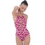 Hearts Valentine Pattern Seamless Plunge Cut Halter Swimsuit