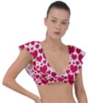 Hearts Valentine Pattern Seamless Plunge Frill Sleeve Bikini Top