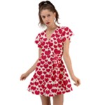 Hearts Valentine Pattern Seamless Flutter Sleeve Wrap Dress