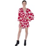 Hearts Valentine Pattern Seamless V-Neck Flare Sleeve Mini Dress