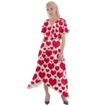 Hearts Valentine Pattern Seamless Cross Front Sharkbite Hem Maxi Dress