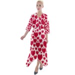 Hearts Valentine Pattern Seamless Quarter Sleeve Wrap Front Maxi Dress