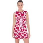 Hearts Valentine Pattern Seamless Lace Up Front Bodycon Dress