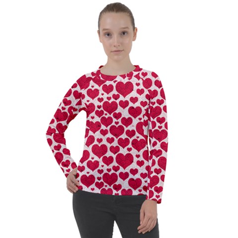 Hearts Valentine Pattern Seamless Women s Long Sleeve Raglan T