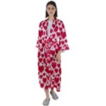 Hearts Valentine Pattern Seamless Maxi Satin Kimono