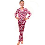 Hearts Valentine Pattern Seamless Kids  Satin Long Sleeve Pajamas Set