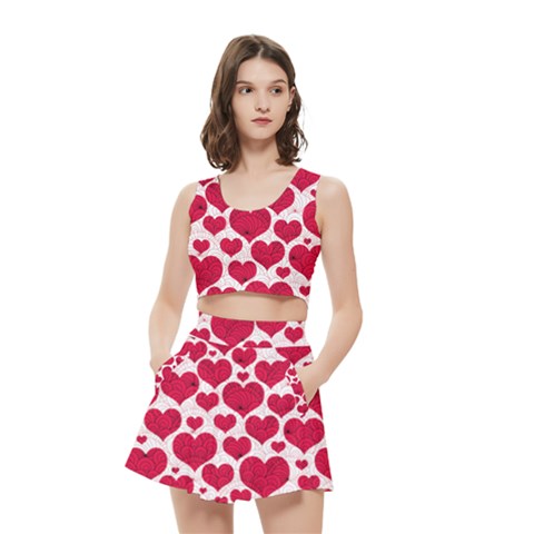 Hearts Valentine Pattern Seamless Women s Crop Top Pleated Skater Rave Skirt from ArtsNow.com