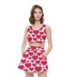 Hearts Valentine Pattern Seamless Women s Crop Top Pleated Skater Rave Skirt