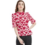 Hearts Valentine Pattern Seamless Frill Neck Blouse