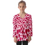 Hearts Valentine Pattern Seamless Kids  V Neck Casual Top