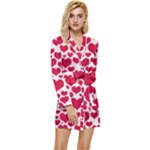 Hearts Valentine Pattern Seamless Long Sleeve Satin Robe