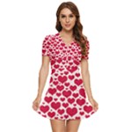 Hearts Valentine Pattern Seamless V-Neck High Waist Chiffon Mini Dress