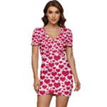 Hearts Valentine Pattern Seamless Low Cut Cap Sleeve Mini Dress