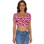 Hearts Valentine Pattern Seamless Short Sleeve Square Neckline Crop Top 