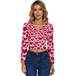 Hearts Valentine Pattern Seamless Long Sleeve V-Neck Top