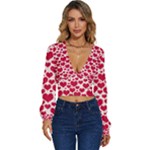 Hearts Valentine Pattern Seamless Long Sleeve Deep-V Velour Top