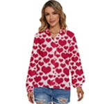 Hearts Valentine Pattern Seamless Women s Long Sleeve Button Up Shirt