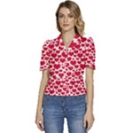 Hearts Valentine Pattern Seamless Puffed Short Sleeve Button Up Jacket