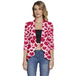 Hearts Valentine Pattern Seamless Women s 3/4 Sleeve Ruffle Edge Open Front Jacket