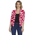 Hearts Valentine Pattern Seamless Women s Draped Front 3/4 Sleeve Shawl Collar Jacket