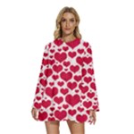 Hearts Valentine Pattern Seamless Round Neck Long Sleeve Bohemian Style Chiffon Mini Dress