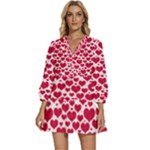 Hearts Valentine Pattern Seamless V-Neck Placket Mini Dress