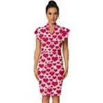 Hearts Valentine Pattern Seamless Vintage Frill Sleeve V-Neck Bodycon Dress