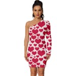 Hearts Valentine Pattern Seamless Long Sleeve One Shoulder Mini Dress