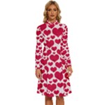 Hearts Valentine Pattern Seamless Long Sleeve Shirt Collar A-Line Dress