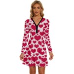 Hearts Valentine Pattern Seamless Long Sleeve Deep V Mini Dress 