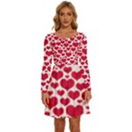 Hearts Valentine Pattern Seamless Long Sleeve Wide Neck Velvet Dress