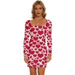 Hearts Valentine Pattern Seamless Long Sleeve Square Neck Bodycon Velvet Dress