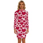 Hearts Valentine Pattern Seamless Long Sleeve Shirt Collar Bodycon Dress