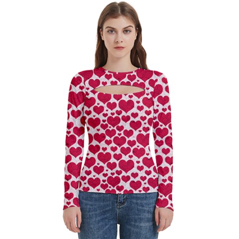 Hearts Valentine Pattern Seamless Women s Cut Out Long Sleeve T