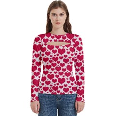 Hearts Valentine Pattern Seamless Women s Cut Out Long Sleeve T