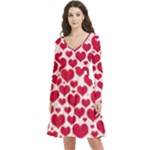 Hearts Valentine Pattern Seamless Long Sleeve V-neck skater dress with Pockets