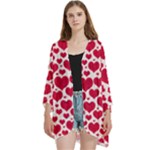 Hearts Valentine Pattern Seamless Open Front 3/4 Sleeve Batwing Chiffon Cardigan Kimono