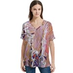 Pour Flames V-Neck Split Shoulder Casual T-Shirt